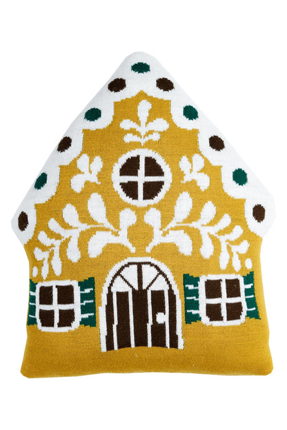 Beige Christmas Knitted Blanket With Gingerbread Pattern | New Year Home Decor, Throw And Pillow Set