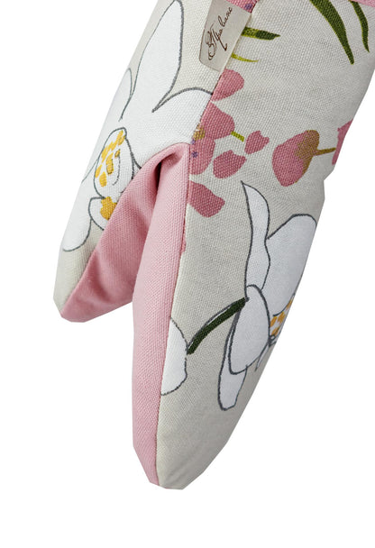 Cotton Orchid Pattern Tablecloth | Pink Floral Kitchen Textile Set, Housewarming Gift