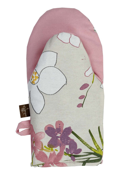 Cotton Orchid Pattern Tablecloth | Pink Floral Kitchen Textile Set, Housewarming Gift