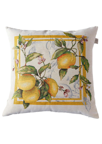 Tapestry Lemon Print Pillowcase | Mediterranean Kitchen Decor, Summer Citrus Table Cover, Yellow Fruit Botanical Linen Look Textile