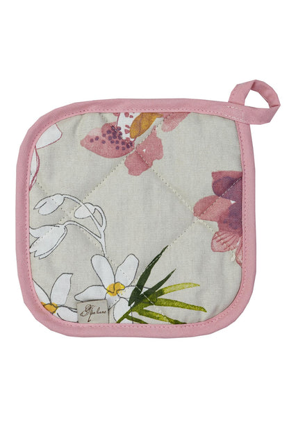 Cotton Orchid Pattern Tablecloth | Pink Floral Kitchen Textile Set, Housewarming Gift