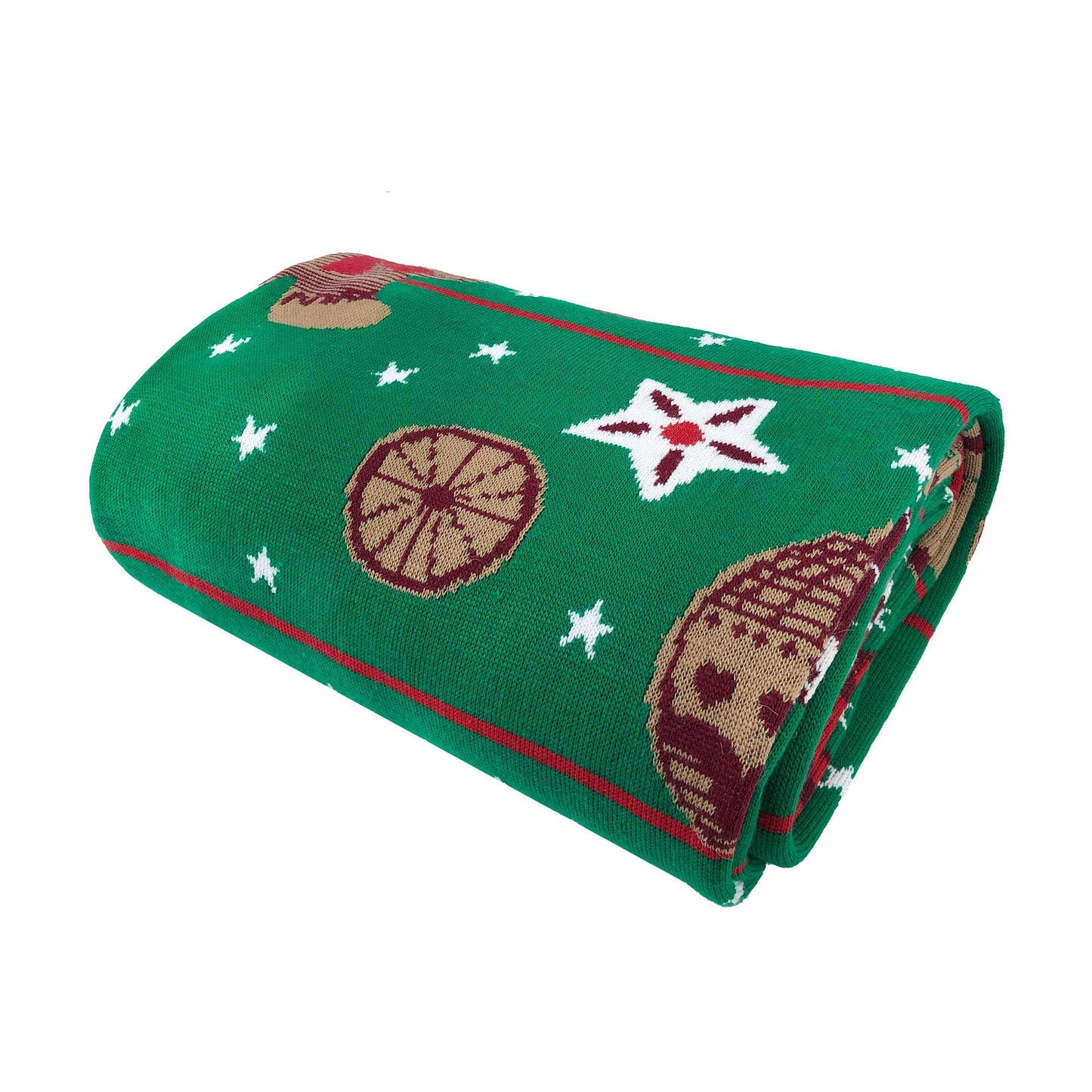 Green Knitted Blanket With Gingerbread Man Pattern | Festive Home Decor, Living Room Throw, Winter Holidays Present Idea For Family