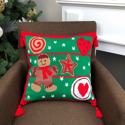 Green Knitted Christmas Pillowcase With Gingerbread Man Pattern | Festive Home Decor, Living Room Throw, Winter Holidays Present Idea For Family