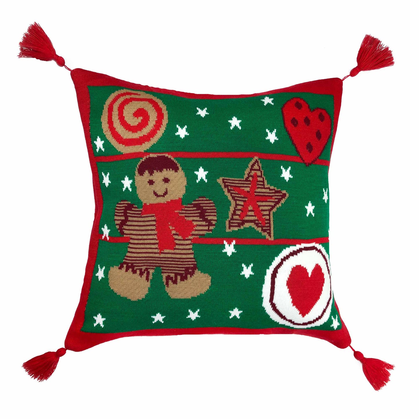 Green Knitted Blanket With Gingerbread Man Pattern | Festive Home Decor, Living Room Throw, Winter Holidays Present Idea For Family