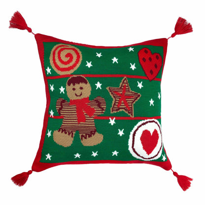 Green Knitted Christmas Pillowcase With Gingerbread Man Pattern | Festive Home Decor, Living Room Throw, Winter Holidays Present Idea For Family