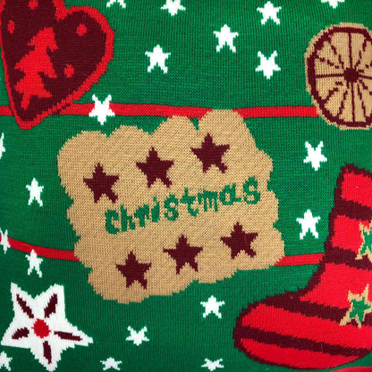 Green Knitted Christmas Pillowcase With Gingerbread Man Pattern | Festive Home Decor, Living Room Throw, Winter Holidays Present Idea For Family