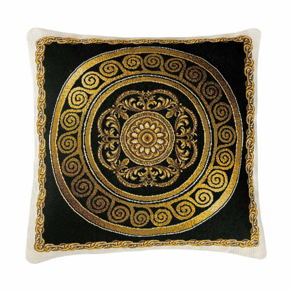 Black, Gold And White Tapestry Table Runner With A Medallion In Baroque Style | Luxury Home Decor, Golden Circle Pattern Textile, Gift Idea