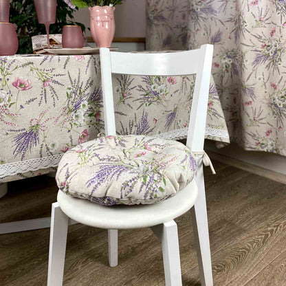 Cotton Tablecloth With Lavender Print And Lace Edging | Floral, Festive Kitchen Textile Set, Home Decor, Housewarming Present Idea