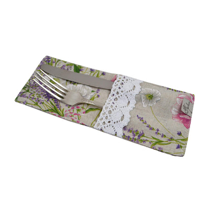 Cotton Tablecloth With Lavender Print And Lace Edging | Floral, Festive Kitchen Textile Set, Home Decor, Housewarming Present Idea