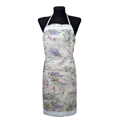 Cotton Tablecloth With Lavender Print And Lace Edging | Floral, Festive Kitchen Textile Set, Home Decor, Housewarming Present Idea