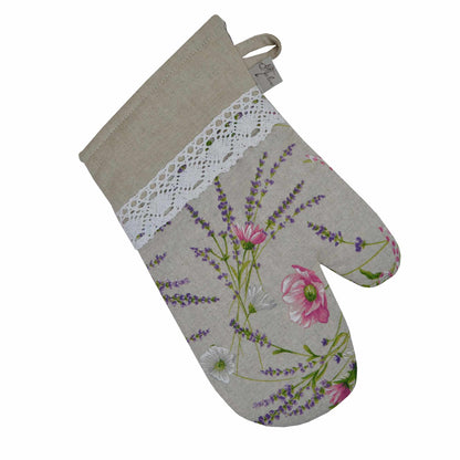 Cotton Tablecloth With Lavender Print And Lace Edging | Floral, Festive Kitchen Textile Set, Home Decor, Housewarming Present Idea