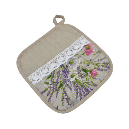 Cotton Tablecloth With Lavender Print And Lace Edging | Floral, Festive Kitchen Textile Set, Home Decor, Housewarming Present Idea