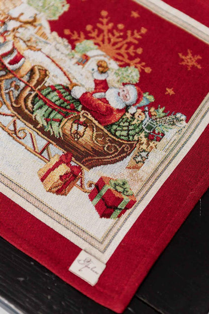 Detailed texture of woven Christmas placemat fabric