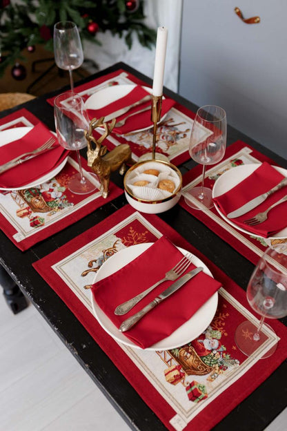 Elegant holiday table decor with Santa woven placemats