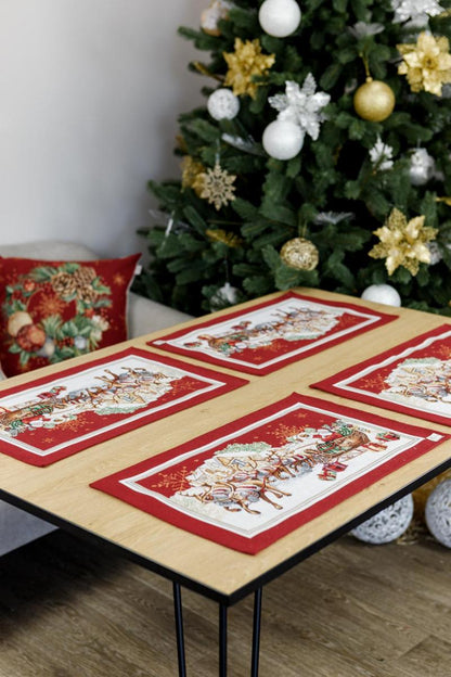 Festive holiday table placemat with Santa sleigh woven pattern