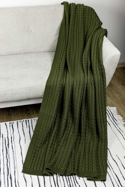 Green Knitted Throw Blanket | Cozy Cable Knit Sofa Blanket | Soft Blanket for Couch or Bed | Autumn Home Decor Gift, Thanksgiving Housewarming Present (Copy)