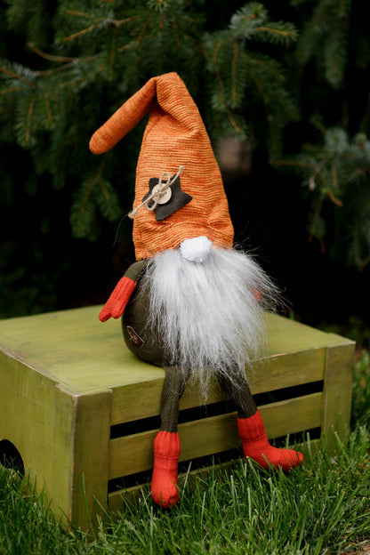 Handmade Gnome with Orange Hat | Fall Home Decor, Shelf Sitter, Autumn Figurine, Thanksgiving Gift