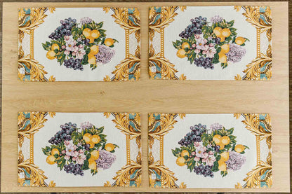 Italian Style Tapestry Placemats With Lemons, Grapes, Flowers, Gold Monogram Pattern | Luxury Home Decor, Living Room Textile, Gift Idea.