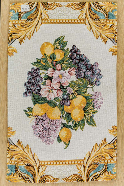 Italian Style Tapestry Placemats With Lemons, Grapes, Flowers, Gold Monogram Pattern | Luxury Home Decor, Living Room Textile, Gift Idea.