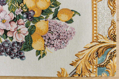 Italian Style Tapestry Placemats With Lemons, Grapes, Flowers, Gold Monogram Pattern | Luxury Home Decor, Living Room Textile, Gift Idea.