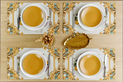 Italian Style Tapestry Placemats With Lemons, Grapes, Flowers, Gold Monogram Pattern | Luxury Home Decor, Living Room Textile, Gift Idea.