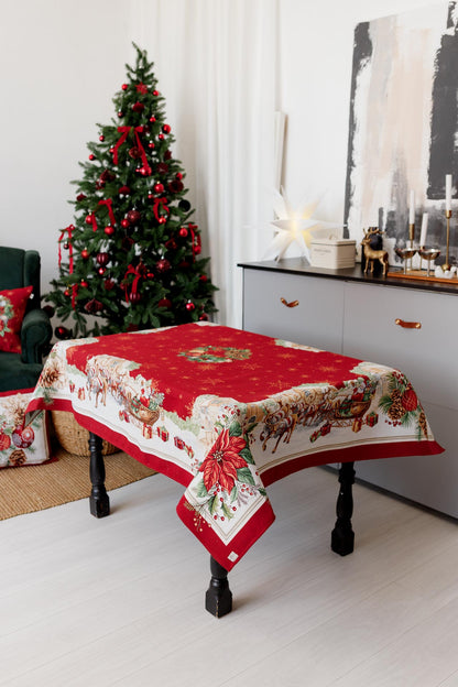 Red Christmas Santa Tapestry Tablecloth | Holiday Table Decor