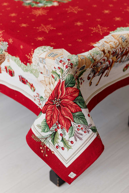 Red Christmas Santa Tapestry Tablecloth | Holiday Table Decor