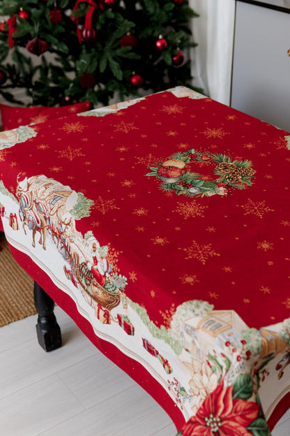 Red Christmas Santa Tapestry Tablecloth | Holiday Table Decor