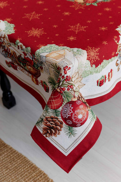 Red Christmas Santa Tapestry Tablecloth | Holiday Table Decor