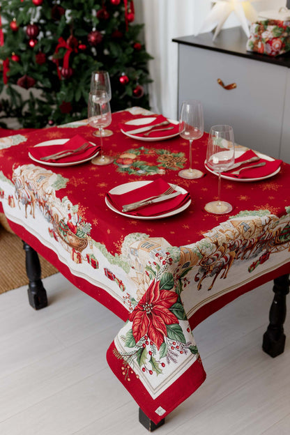Red Christmas Santa Tapestry Tablecloth | Holiday Table Decor