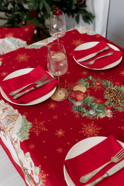 Red Christmas Santa Tapestry Tablecloth | Holiday Table Decor