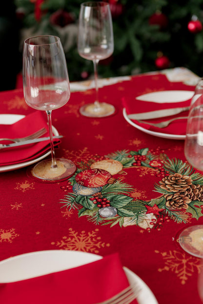 Red Christmas Santa Tapestry Tablecloth | Holiday Table Decor