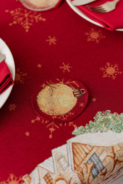 Red Christmas Santa Tapestry Tablecloth | Holiday Table Decor