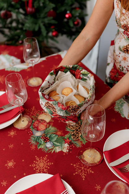Red Christmas Santa Tapestry Tablecloth | Holiday Table Decor