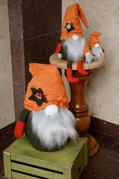 Handmade Gnome with Orange Hat | Fall Home Decor, Shelf Sitter, Autumn Figurine, Thanksgiving Gift