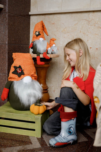 Handmade Gnome with Orange Hat | Fall Home Decor, Shelf Sitter, Autumn Figurine, Thanksgiving Gift