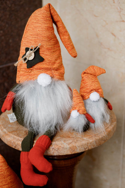 Handmade Gnome with Orange Hat | Fall Home Decor, Shelf Sitter, Autumn Figurine, Thanksgiving Gift