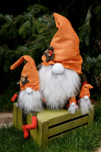 Handmade Gnome with Orange Hat | Fall Home Decor, Shelf Sitter, Autumn Figurine, Thanksgiving Gift