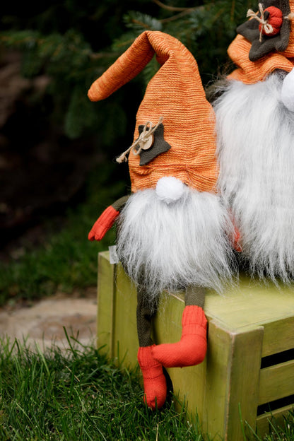 Handmade Gnome with Orange Hat | Fall Home Decor, Shelf Sitter, Autumn Figurine, Thanksgiving Gift