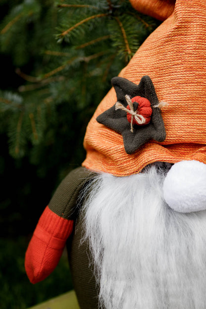 Handmade Gnome with Orange Hat | Fall Home Decor, Shelf Sitter, Autumn Figurine, Thanksgiving Gift