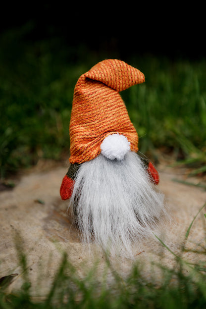 Handmade Gnome with Orange Hat | Fall Home Decor, Shelf Sitter, Autumn Figurine, Thanksgiving Gift