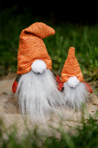 Handmade Gnome with Orange Hat | Fall Home Decor, Shelf Sitter, Autumn Figurine, Thanksgiving Gift