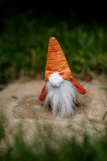 Handmade Gnome with Orange Hat | Fall Home Decor, Shelf Sitter, Autumn Figurine, Thanksgiving Gift