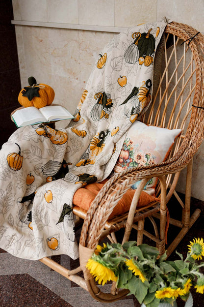 Knitted Pumpkin Blanket | Autumn Cozy Throw | Halloween and Thanksgiving Sofa Knit Throw | Fall Rustic Farmhouse Decor