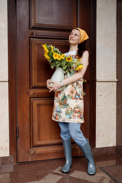 Autumn Gnomes Tapestry Kitchen Apron, Cup Coasters, Oven Mitten, Pot Holder Set | Thanksgiving Decor, Halloween Pumpkins Textile | Fall Harvest Table Decor