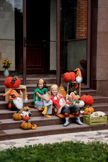 Handmade Gnome with Orange Hat | Fall Home Decor, Shelf Sitter, Autumn Figurine, Thanksgiving Gift