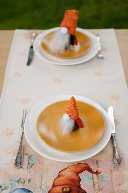 Autumn Gnomes Tapestry Table Runner | Thanksgiving Home Decor, Halloween Pumpkins Table Cover | Fall Harvest Table Decor