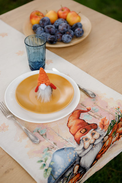 Autumn Gnomes Tapestry Table Runner | Thanksgiving Home Decor, Halloween Pumpkins Table Cover | Fall Harvest Table Decor