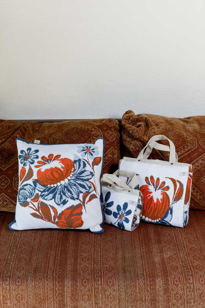 Ukrainian Style Knitted Throw Blanket, Petrykivka Floral Motif, Sofa Cover, Rustic Farmhouse Home Decor, Pillowcases With Bedspread Set