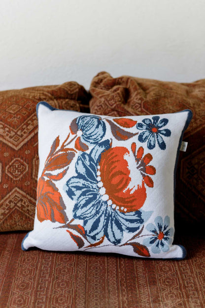 Ukrainian Style Knitted Throw Blanket, Petrykivka Floral Motif, Sofa Cover, Rustic Farmhouse Home Decor, Pillowcases With Bedspread Set